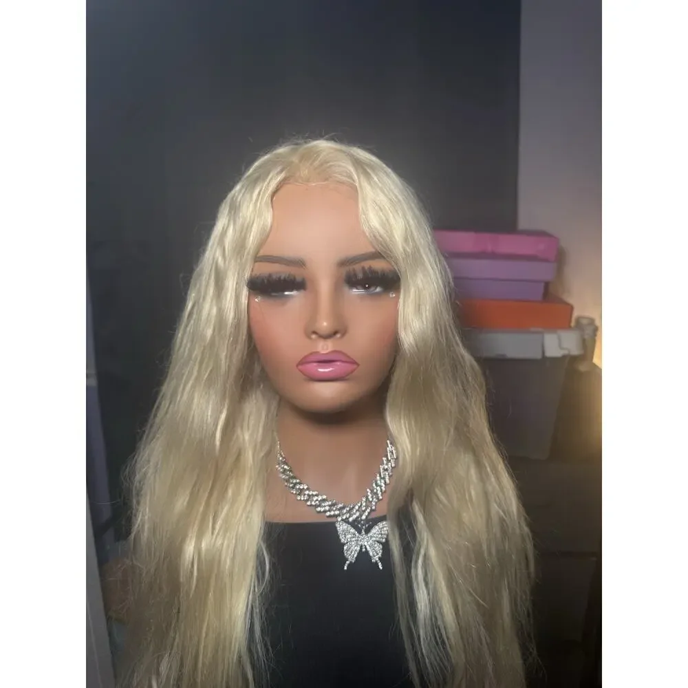 Human Hair Wig 13x6 Lace Front Platinum Blonde Long Wavy